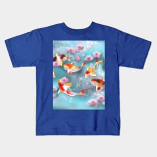 Sakura and koi carp in aqua pond Kids T-Shirt